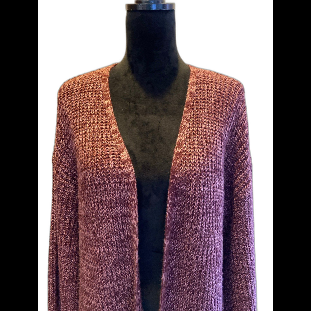 Time and Tru Cardigan Sweater Size Large‎ Burgundy Knit Blend Long Open Front